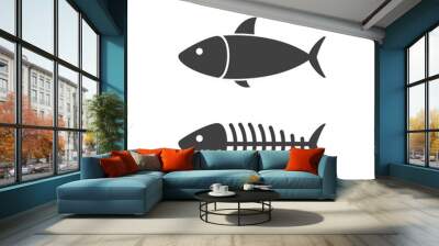 Fishbone icon vector, Fish skeleton with head and tail fin vector isolated on white background Wall mural