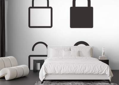 lock, set, vector, icon, open, closed.icon; lock; set; key; Wall mural