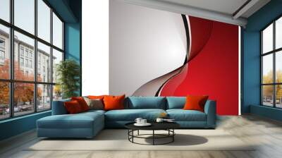 Abstract red and silver background with flowing lines Wall mural