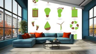 collection of two tone eco green icons with shadow Wall mural