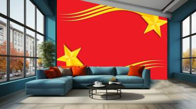 Christmas shiny gold stars with tail and shadows on red backgrou Wall mural