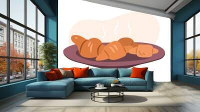 Baked croissants for breakfast concept. Pastry vector illustration isolated on white. Wall mural