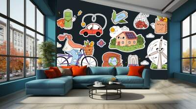 Sustainable eco friendly stickers set. Wall mural