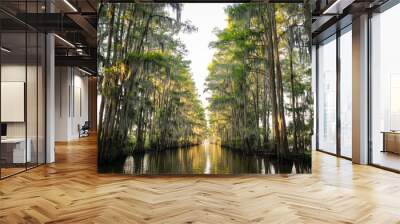 Tunnel of trees at Caddo Lake near Uncertain, Texas Wall mural