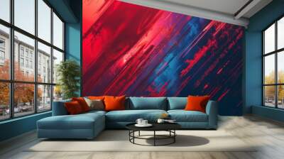 A visually striking abstract composition featuring red and blue diagonal streaks, symbolizing motion and intensity, blending colors in a bold and dynamic manner. Wall mural