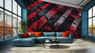 An intense racing-themed artwork comprised of bold red and black patterns, exuding energy and dynamism, representing the fast-paced and thrilling nature of motorsport. Wall mural