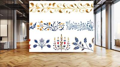 Elegant set of decorative floral and foliage designs, rendered in classic ornamental style with modern twist Wall mural