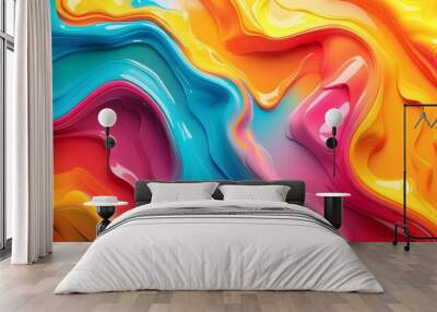 Fantastic spiral explosion colorful liquid paint splatter on black background abstract liquid dynamic ink and smoky texture Wall mural