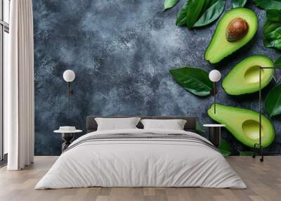 Fresh Avocado and Leaves on Dark Background Wall mural