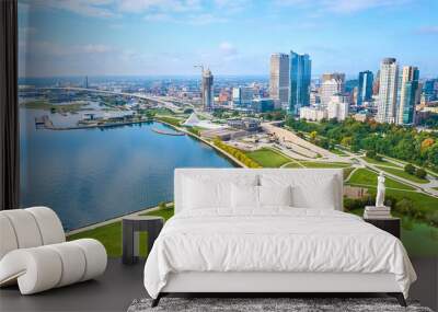 Aerial View of Milwaukee Waterfront and Urban Park Wall mural