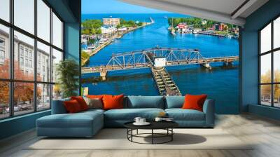 Aerial View of Swing Bridge and Marina on St. Joseph River Wall mural