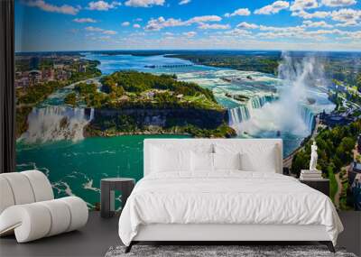 Wide panorama of entire Niagara Falls from Canada overlook Wall mural