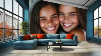 Smiling Sisters Portrait Wall mural