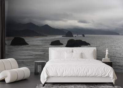 Dramatic overcast weather over Cannon Beach and the Oregon Coast Wall mural