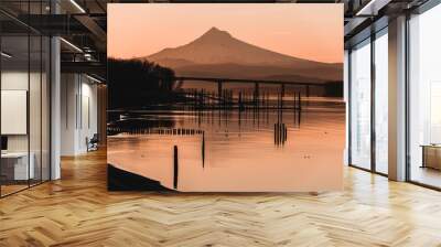 Early morning light over Mt Hood and Columbia River beach Wall mural