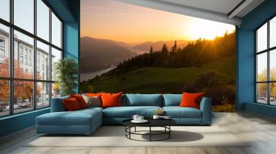 Summer sunset in the Pacific Northwest over the Columbia River Gorge Wall mural