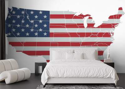 This detailed map of the United States is integrated with the American flag colors, representing each state boundary clearly. It emphasizes patriotism and national identity. Wall mural