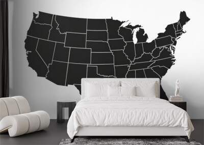 This image presents a black silhouette of the United States map with neatly outlined state borders, emphasizing geographical boundaries and the nation's unity. Wall mural