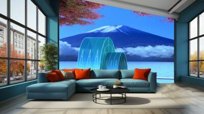 3d rendering of beautiful glass made church in the pool with beautiful background Wall mural