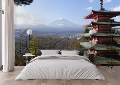 Image of the sacred mountain of Fuji in the background of blue s Wall mural