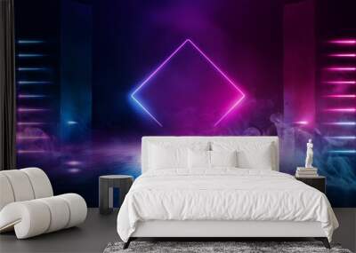 neon abstract scene background with smoke concrete reflection Wall mural