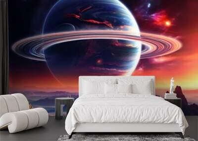 A Majestic Ringed Planet and Its Moons Wall mural