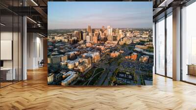 aerial drone photo - city of denver colorado at sunset Wall mural