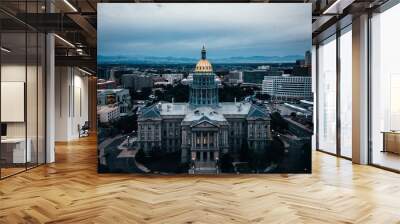 Aerial drone photo - Gold capped Colorado State Capital building located in Denver. Wall mural