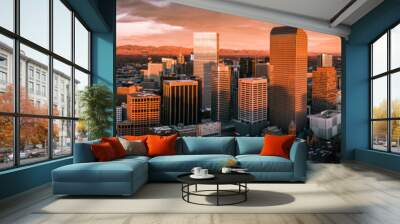 Aerial drone photo - Sunrise over the city of Denver Colorado Wall mural