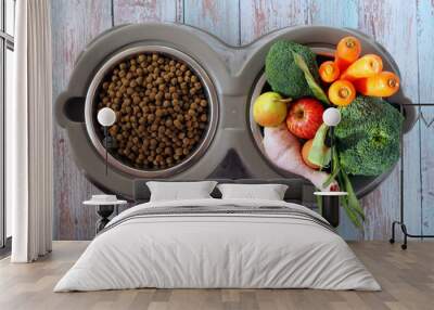 Natural raw food in a bowl as opposite of dry dog feed Wall mural