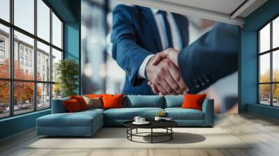 businessman handshakes greeting say hello to other in office meeting client customer business partne Wall mural