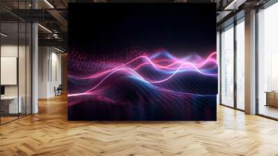 Abstract futuristic background with pink blue glowing neon moving high-speed wave lines. Wall mural