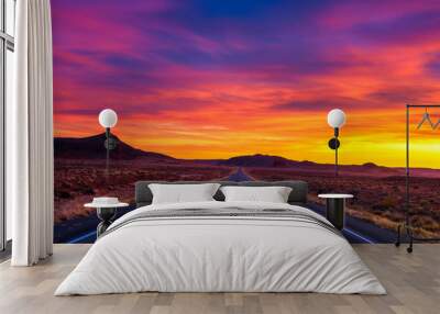 Dramatic sunset over an empty road in Utah Wall mural