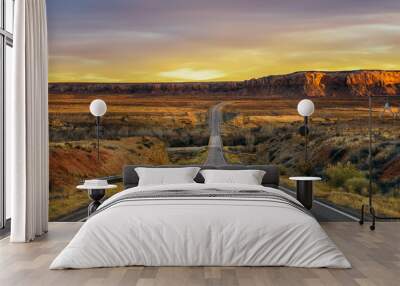 sunset over an empty road in utah Wall mural