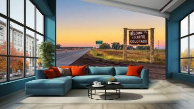 Welcome to colorful Colorado street sign along Interstate I-76 Wall mural