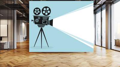 detailed silhouette of vintage cinema projector or camcorder on a tripod. cinema background. old fil Wall mural