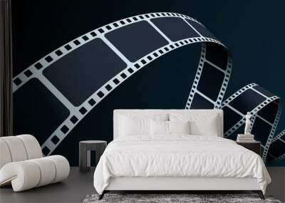 Realistic Cinema film strip wave in perspective. 3D isometric film strip. Cinema Background with place for text. Design template cinema festival banner, brochure, poster, tickets. Movie time concept. Wall mural