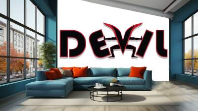 vector design of a symbol or letter that reads DEVIL or devil consisting of a combination of two black and red colors with a modified V shaped like a living creature with two arms and legs holding the Wall mural