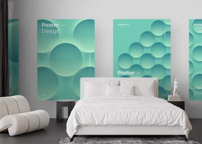 Abstract set Placards, Posters, Flyers, Banner Designs. Colorful illustration on vertical A4 format. 3d geometric shapes. Decorative neumorphism backdrop. Wall mural