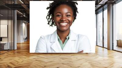 Scientist surgeon physician doctor pharmacist chemist  forensic young female African American smile isolated transparent background Wall mural