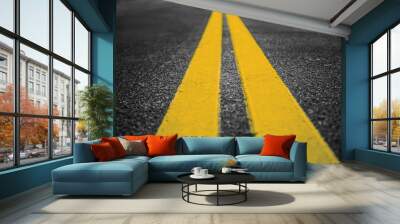 Asphalt highway with yellow markings lines on road  background Wall mural