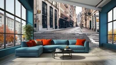 Empty street at sunset time in SoHo district in Manhattan, New York Wall mural