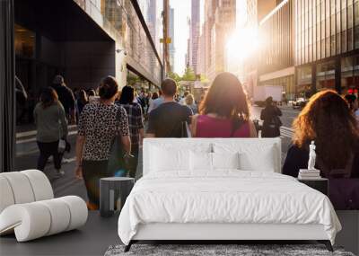 People walking from the work at the street in New York City at sunset time Wall mural