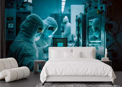 Scientists in the lab working on cpu chip and technologies Wall mural