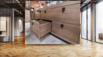 Wooden cabinet drawer box in bedrom luxury dressing room Wall mural