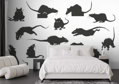 Rats silhouettes set Wall mural