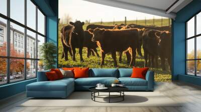 Herd of young cows Wall mural