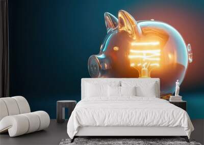 Green electic electric bulb piggy bank on neutral studio background as energy saving concept poster or banner Wall mural