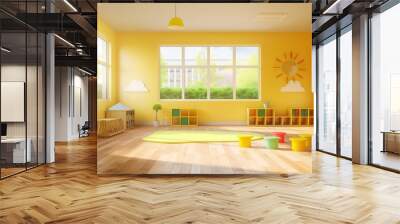 Nursery room or kindergarten for preschool children with colorful interior for daycare with toys and no people for educational and recreational purposes Wall mural