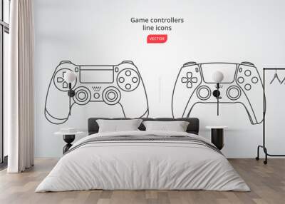 New wireless game controller, old 4 and new 5. Gamepad icon in line-art style Wall mural